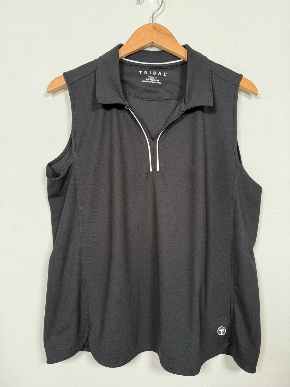 Tribal Black Sleeveless Zip Polo